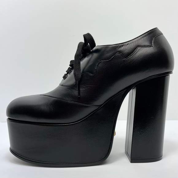 Gucci Black Leather Platform Oxford Shoes 591034 - Picture 5 of 16